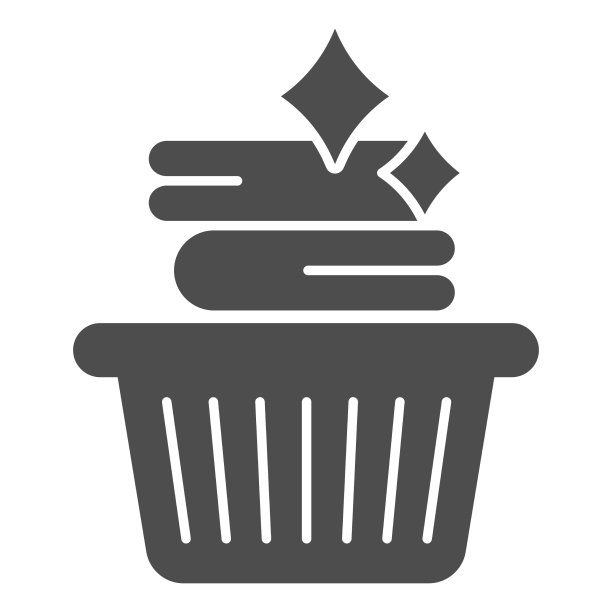 清洁纺织品在塑料篮子固体图标图片下载