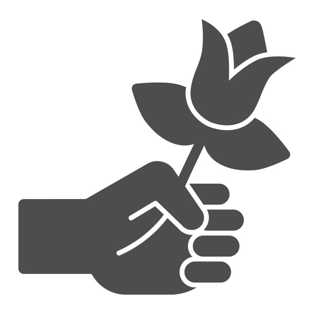 手握鲜花固体图标情人节概念图片下载