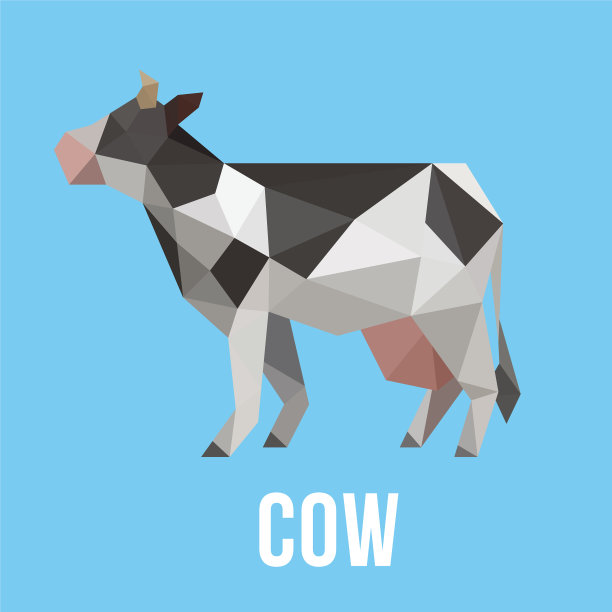 牛场动物采用多边形几何样式图片下载