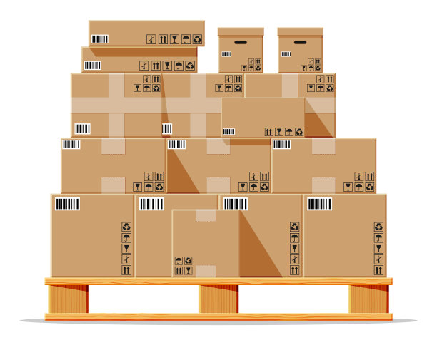 纸板箱堆放在单独的木托盘上图片下载