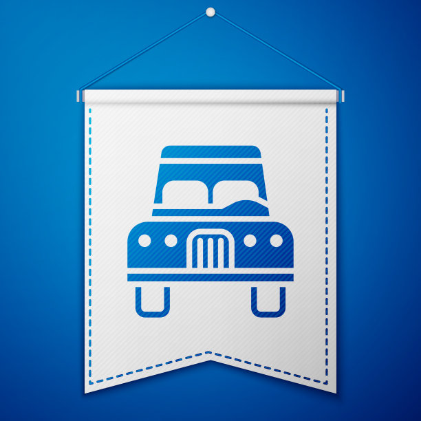 蓝色汽车图标孤立在蓝色背景前面图片下载