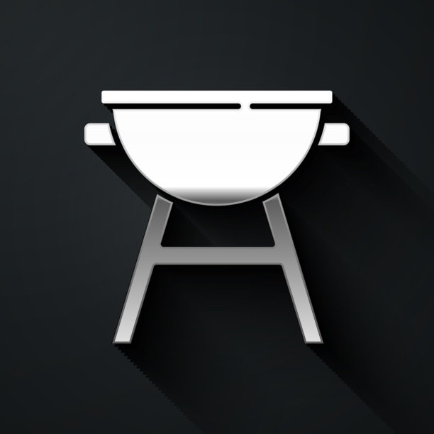 银色烧烤架图标孤立在黑色图片下载