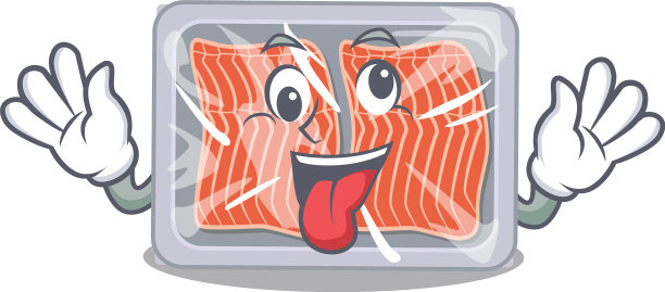 一个卡通设计的冷冻鲑鱼有一个疯狂图片下载