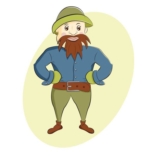 他有胡子，蓝衬衫，绿裤子和帽子图片下载