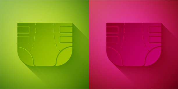 纸切成人纸尿裤图标隔离在绿色和图片下载