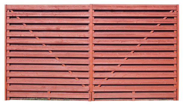 由红色横板制成的乡村木栅栏碎片。孤立的图片下载