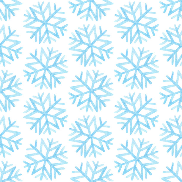 无缝模式与浅蓝色雪花在白色的背景。圣诞雪花水彩插图。圣诞装饰品。用于包装纸，卡片，横幅，海报，织物。图片下载