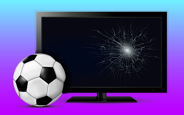 足球和破电视屏幕图片下载