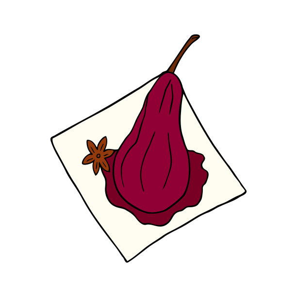 矢量手绘梨在红酒。西班牙甜点。设计草图元素菜单咖啡馆，小酒馆，餐厅，面包店，标签和包装。在白色背景上的彩色插图。图片下载