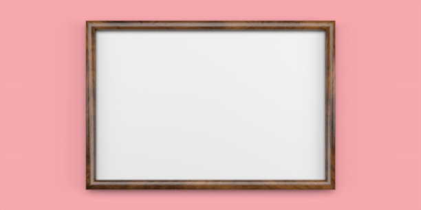 一个空的木框架，粉红色的墙上有一个孤立的空间。三维渲染图片下载