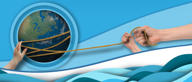 4月22日地球日快乐，蓝色背景上的人们提出了一些有助于维持世界平衡的想法。复制空间，灵感，网站，海报，卡片-3d渲染图片下载