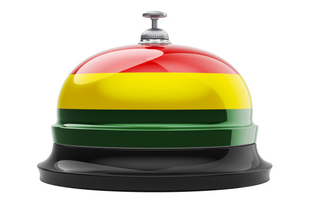 接待钟与玻利维亚国旗，3D渲染孤立在白色背景图片下载