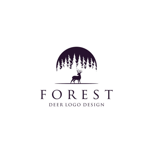 鹿的剪影在松柏常绿图片下载