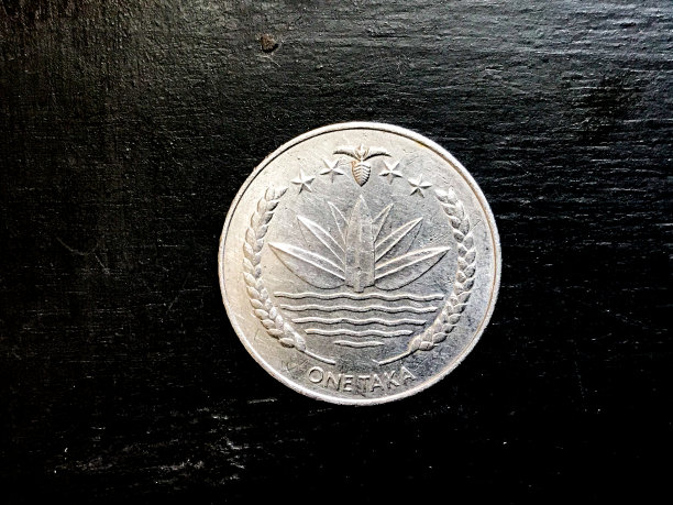 一枚孟加拉国塔卡银币，上面有孟加拉国国父谢赫·穆吉布·拉赫曼的肖像图片下载