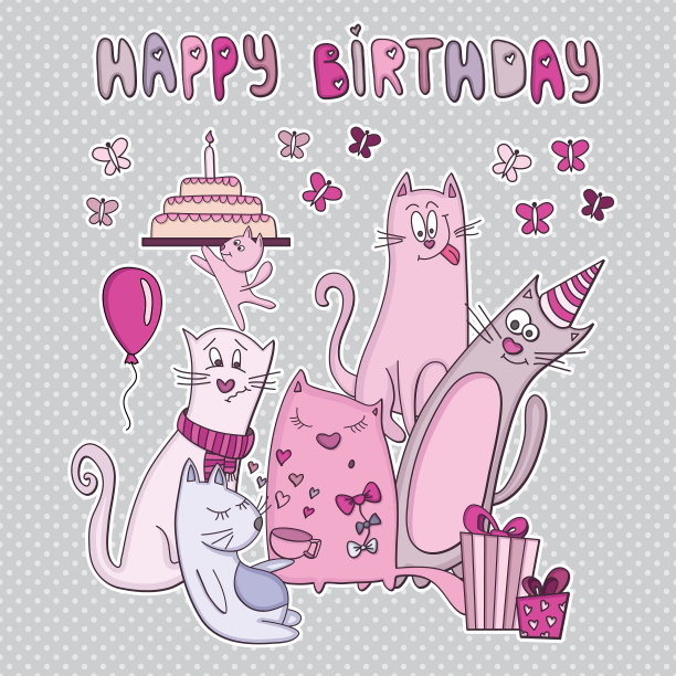 生日贺卡和有趣的猫图片下载