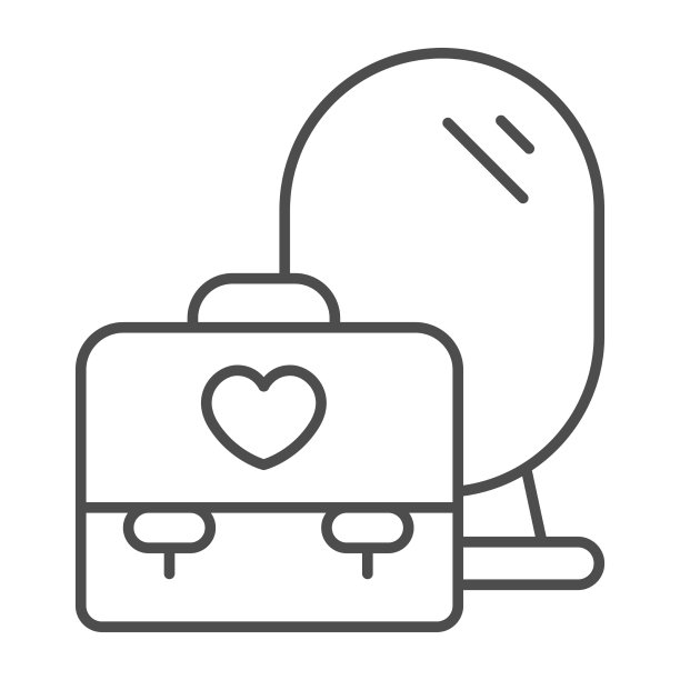 镜子和包与心细线图标化妆图片下载