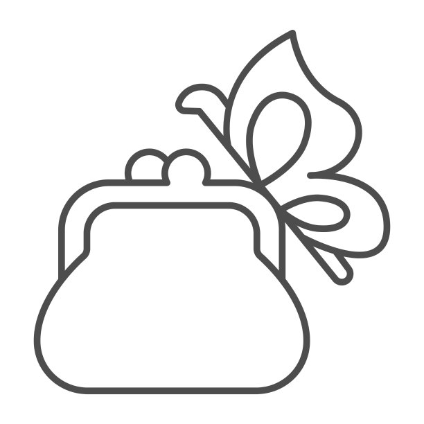 蝴蝶在钱包上细线图标化妆例行公事图片下载