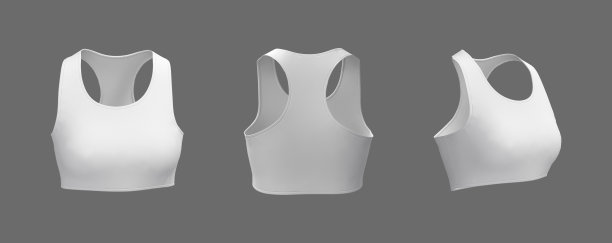 女人的运动胸罩模型在前面，后面和侧面的观点图片下载