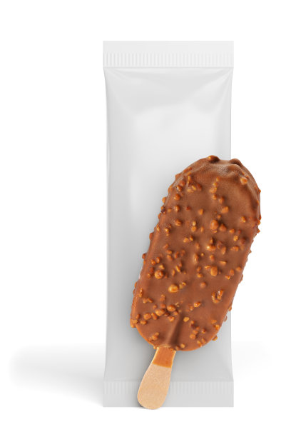 巧克力冰棒与坚果和清洁包装隔离。3D渲染和照片。图片下载