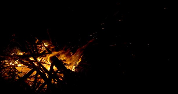 火在自然界中。Bokeh从火。Bokeh从火。模糊的背景。空间的观点。火花正漂亮地向你飞来。图片下载