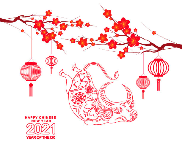 中国新年2021年牛红和图片下载