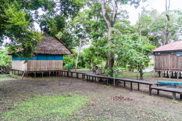 玻利维亚，雅库莫河上的河边旅游旅馆，用来观赏潘帕草原上的动物。图片下载