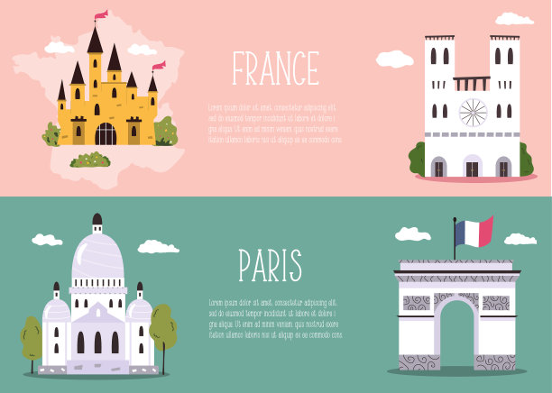 带有著名标志和地标的抽象横幅图片下载