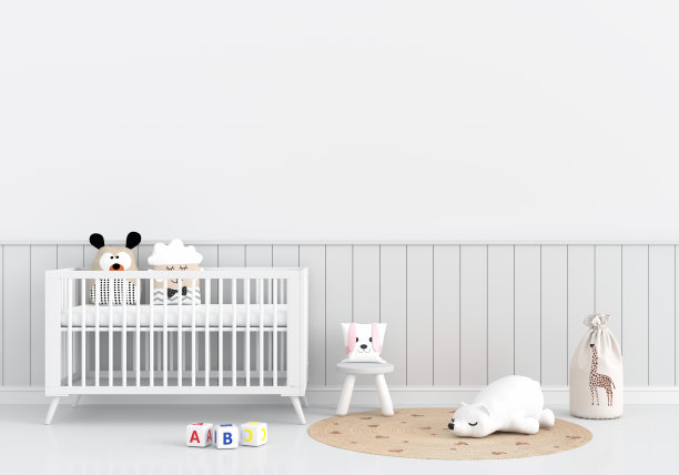 白色儿童房，带有复制空间，3D渲染图片下载