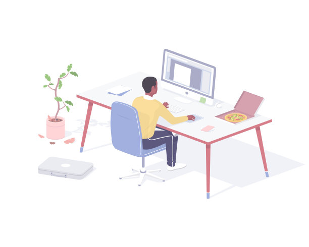 男人在工作场所吃零食现实等距图片下载