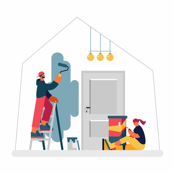 一对夫妇在新公寓里一起装修图片下载