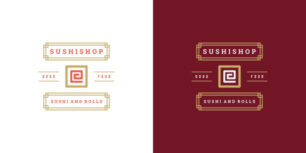 寿司标识和日本料理餐厅的徽章图片下载