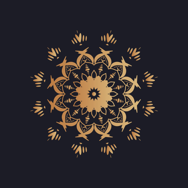 金色曼荼罗设计，黑色背景图片下载