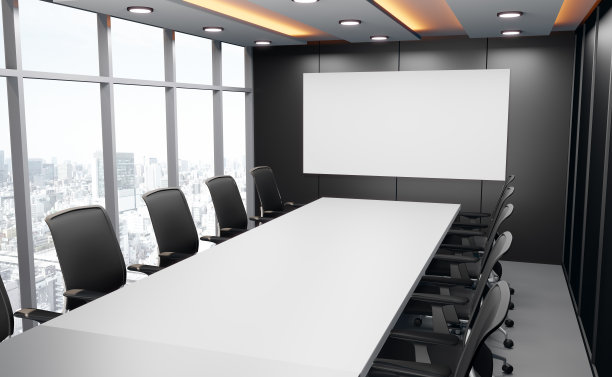 商务会议室，公司名称空墙，3d渲染。图片下载