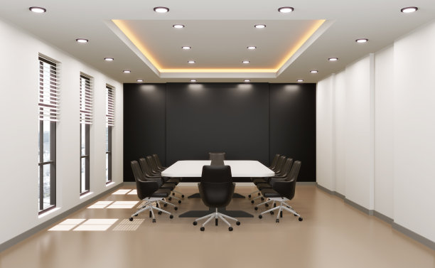 商务会议室，公司名称空墙，3d渲染。图片下载