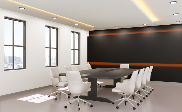 商务会议室，公司名称空墙，3d渲染。图片下载