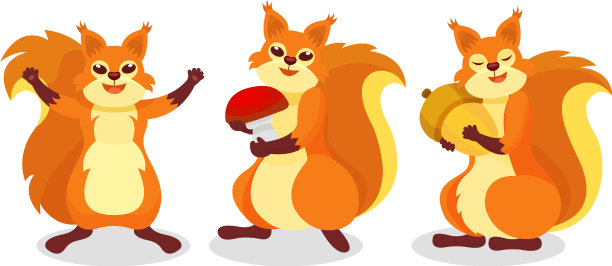 拿着蘑菇和橡子的毛茸茸的松鼠图片下载