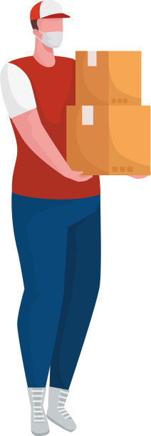 带医用口罩的快递员正在抬箱子图片下载