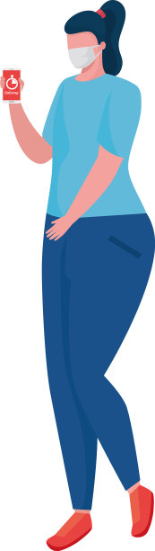 一名女性戴着医用口罩，使用智能手机图片下载