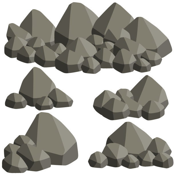 天然的石墙和光滑的灰色圆石。卡通平面插图。元素的森林，山脉和洞穴与鹅卵石图片下载