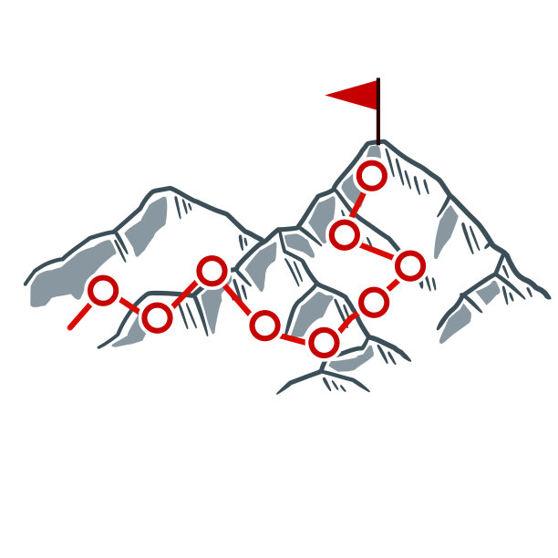 举着红旗爬山。图片下载