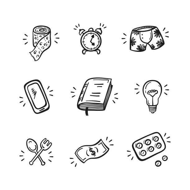 手绘涂鸦生活方式的东西标志。生活方式图标矢量集图片下载