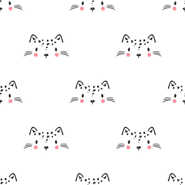 可爱的小豹猫无缝图案的孩子。涂鸦小猫的脸。猫头。卡通动物矢量插图在斯堪的纳维亚风格图片下载