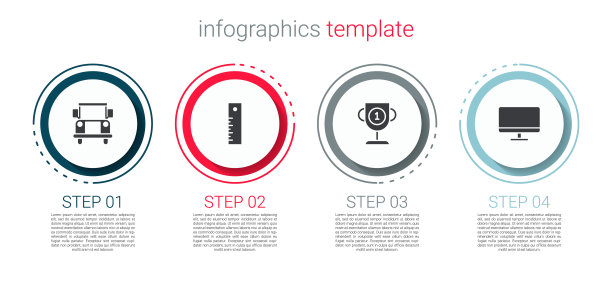设置校车、标尺、奖励杯、电脑显示屏。业务信息模板。向量图片下载