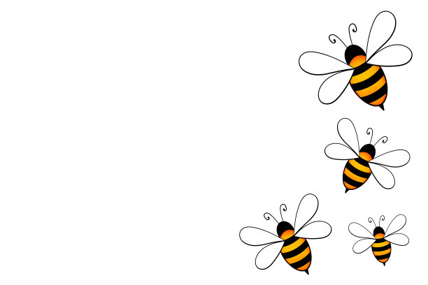 卡通可爱的蜜蜂吉祥物。快乐的蜜蜂和一张空桌子。小黄蜂。向量的性格。昆虫图标。节日模板设计邀请，卡片，墙纸，学校，幼儿园。本空间图片下载