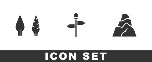 设置石器时代箭头、道路交通路标和石头图标。向量图片下载