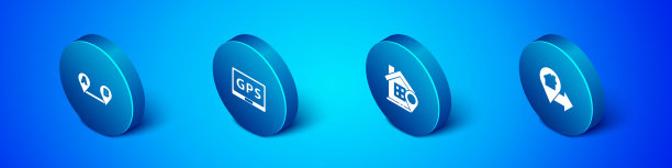 设置等距路线位置、带房子的位置和Gps设备地图图标。向量图片下载