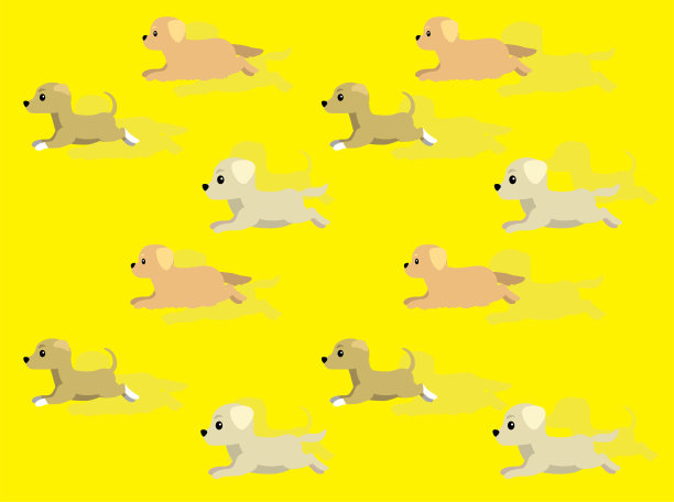 各种狗卡通奔跑拉布拉多金毛寻回犬灰狗无缝背景图片下载