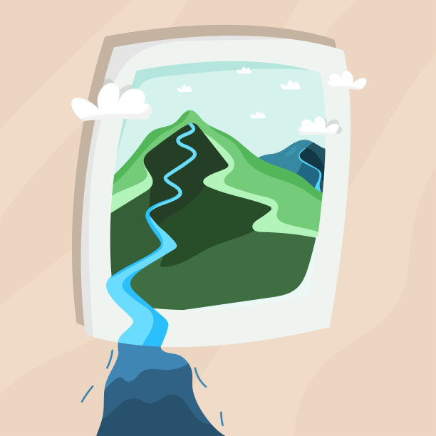 山水有山有河。配风景的画框。矢量插图。图片下载