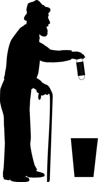 剪影爷爷扔医疗面具进去图片下载