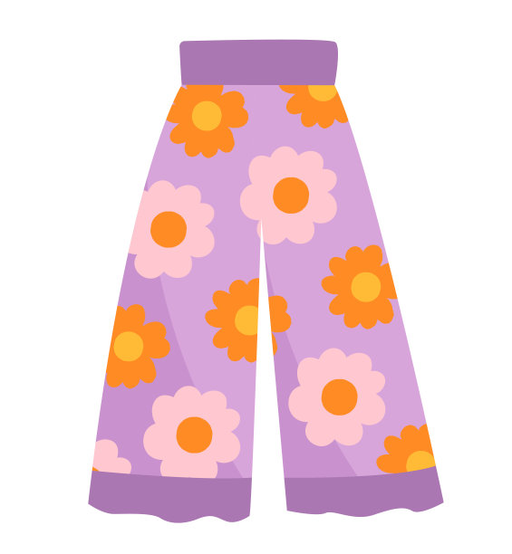 可爱的鲜艳的紫色长裤与花朵印花图片下载